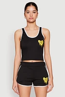 Womens Love Contrast Trim Cropped Tank Top,