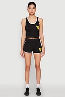Womens Love Contrast Trim Cropped Tank Top,