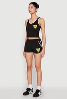 Womens Love Contrast Trim Cropped Tank Top,