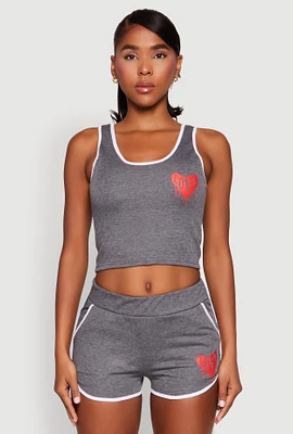 Womens Love Contrast Trim Cropped Tank Top,