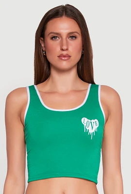 Womens Love Contrast Trim Cropped Tank Top,