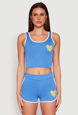 Womens Love Contrast Trim Cropped Tank Top, Blue, Size M