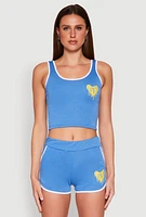 Womens Love Contrast Trim Cropped Tank Top, Blue, Size M