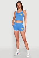 Womens Love Contrast Trim Cropped Tank Top, Blue, Size M