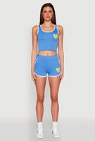 Womens Love Contrast Trim Cropped Tank Top, Blue, Size M