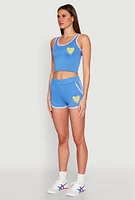 Womens Love Contrast Trim Cropped Tank Top, Blue, Size M