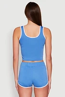 Womens Love Contrast Trim Cropped Tank Top, Blue, Size M
