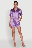Womens Chic Satin High Waisted Shorts, Purple,