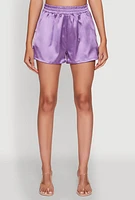 Womens Chic Satin High Waisted Shorts, Purple,