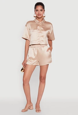 Womens Chic Satin High Waisted Shorts,
