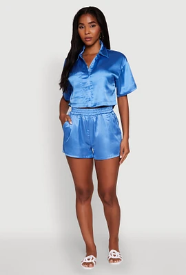 Womens Chic Satin High Waisted Shorts,
