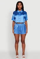 Womens Chic Satin High Waisted Shorts,