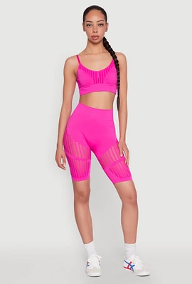 Womens Seamless Laser Cut Biker Shorts, Pink, Size M-L