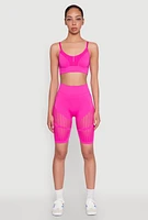 Womens Seamless Laser Cut Biker Shorts, Pink, Size M-L