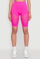 Womens Seamless Laser Cut Biker Shorts, Pink, Size M-L
