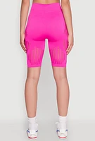 Womens Seamless Laser Cut Biker Shorts, Pink, Size M-L