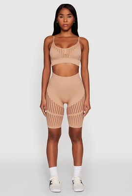 Womens Seamless Laser Cut Biker Shorts, Khaki, Size S-M