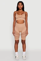 Womens Seamless Laser Cut Biker Shorts, Khaki, Size S-M