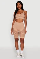 Womens Seamless Laser Cut Biker Shorts, Khaki, Size S-M