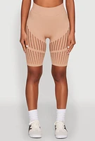 Womens Seamless Laser Cut Biker Shorts, Khaki, Size S-M