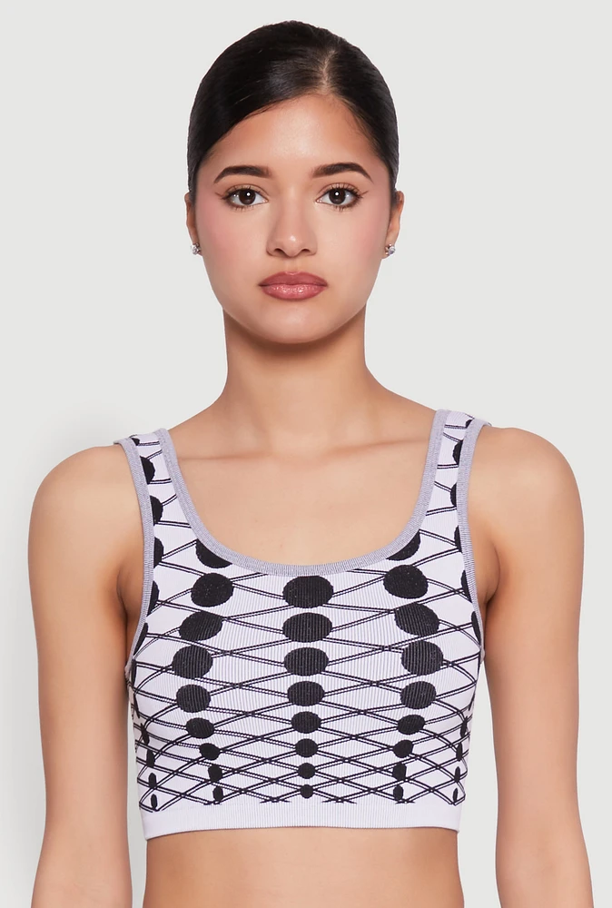 Womens Seamless Geometric Print Crop Top, Multi, Size S-M