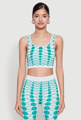 Womens Seamless Geometric Print Crop Top, Green, Size M-L