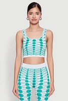 Womens Seamless Geometric Print Crop Top, Green, Size M-L