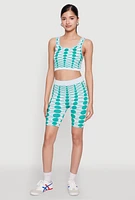 Womens Seamless Geometric Print Crop Top, Green, Size M-L
