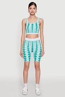 Womens Seamless Geometric Print Crop Top, Green, Size M-L