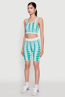 Womens Seamless Geometric Print Crop Top, Green, Size M-L