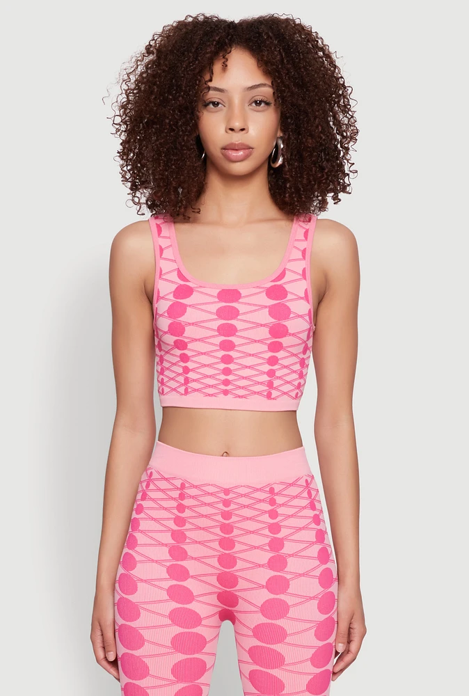 Womens Seamless Geometric Print Crop Top, Pink, Size M-L