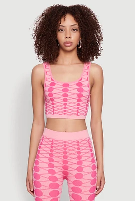 Womens Seamless Geometric Print Crop Top, Pink, Size M-L
