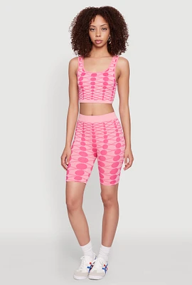 Womens Seamless Geometric Print Biker Shorts, Pink, Size M-L