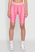 Womens Seamless Geometric Print Biker Shorts, Pink, Size M-L