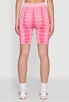 Womens Seamless Geometric Print Biker Shorts, Pink, Size M-L
