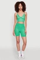 Womens Seamless Rhinestone Faux Pearl Crop Top, Green, Size S-M