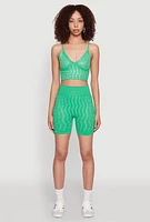 Womens Seamless Rhinestone Faux Pearl Crop Top, Green, Size S-M