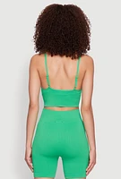 Womens Seamless Rhinestone Faux Pearl Crop Top, Green, Size S-M
