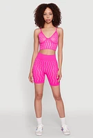 Womens Seamless Rhinestone Faux Pearl Crop Top, Pink, Size S-M