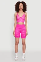 Womens Seamless Rhinestone Faux Pearl Crop Top, Pink, Size S-M