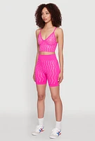 Womens Seamless Rhinestone Faux Pearl Crop Top, Pink, Size S-M
