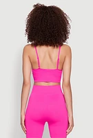 Womens Seamless Rhinestone Faux Pearl Crop Top, Pink, Size S-M