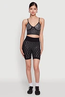 Womens Seamless Rhinestone Faux Pearl Biker Shorts, Black, Size S-M