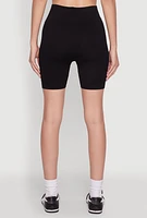 Womens Seamless Rhinestone Faux Pearl Biker Shorts, Black, Size S-M