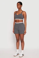 Womens Contrast Trim Smocked Hem Crop Top, Grey, Size L