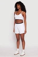 Womens Contrast Trim Smocked Hem Crop Top, White,