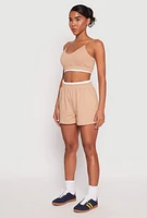 Womens Contrast Trim Smocked Hem Crop Top,