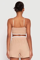 Womens Contrast Trim Smocked Hem Crop Top,