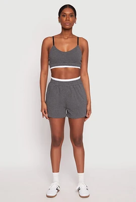 Womens Contrast Elastic Trim High Waist Shorts,