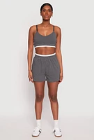 Womens Contrast Elastic Trim High Waist Shorts, Grey, Size M